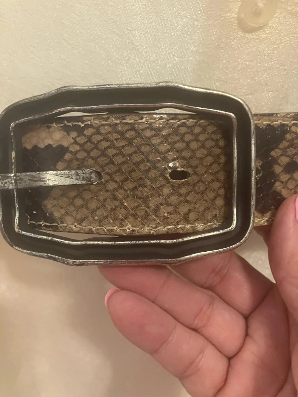 Women's Snake-Print Reversible Brown Waist Belt